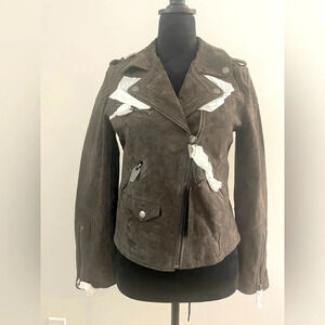 NWT Silent NYC 100% Leather Suede Brown Moto Jacket XS